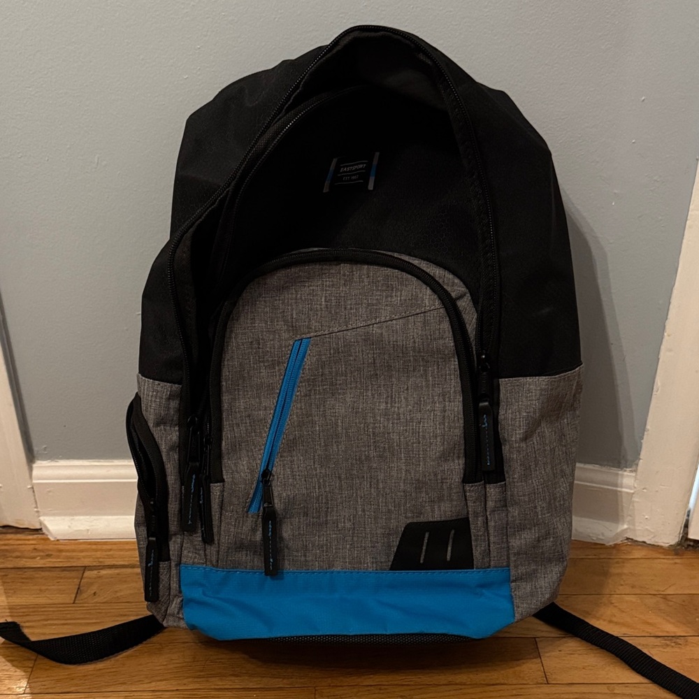 Modern Black and Gray Backpack with Blue Accents